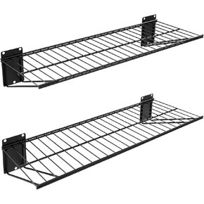 Garage Wall Shelving 2 Pack 24'' x 11'' Wall Mounted Storage Shelves for Garage, Metal Shelves Garage Shelves Storage, Max Load 90lb Black