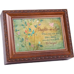 Cottage Garden Daughter-in-Law Rich Inspirational Woodgrain Rope Trim Music Box Plays Song Amazing Grace