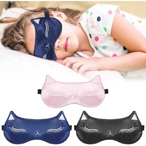 3Pcs Cute Cat Sleep Mask for Kids, Cat Silk Sleep Eye Cover, Lightweight Adjustable Eyeshade Mask Cover, Funny Cat Sleeping Mask for Sleeping, Home, Office, Traveling in Saudi Arabia