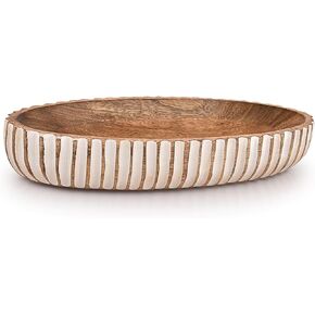 Kimona Decorative Bowl Wood Bowls Decorative Table Centerpiece, Wood Dough Bowl Farmhouse Country, Restaurant, Café (14" x 6" x 2.3")