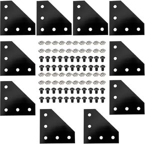 10 PCS 2020 Corner Bracket Plates, L Shape Joint Plate, Aluminum Extrusion Connector Bracket with Nuts, Hex Socket Screws, 5 Hole Outside Joining Plate for 2020 Series Aluminum Profile, Black
