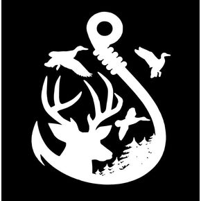 Thistle Brook Cottage Air & Sea Deer Head Fishing Fish Hook Antler Buck Ducks Car Decal 5 x 4 White Vinyl Hunting Truck Rear Window Windshield
