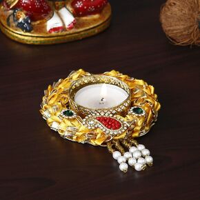 eCraftIndia Designer Handcrafted Floral Tea Light Holder, Yellow, (Hccs665) One Size