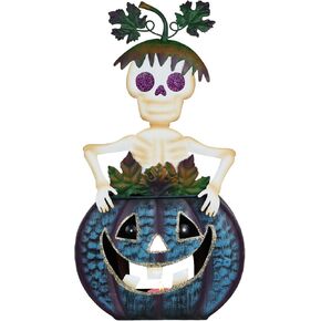 hogardeck Halloween Decorations for Home, Metal Jack-O-Lantern Candle Holder with Skull Halloween Decor, Tealight Candle Holders for Table Mantel Porch Patio Indoor Outdoor