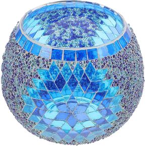 SOLUSTRE Mosaic Glass Tea Light Holder Scented Candle Holder Glass Votive Candle Holders Tealight Holders Mosaic Stained LED Candle Lamp Table Centerpiece for Birthday