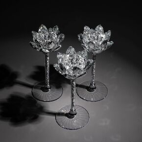 3pcs Lotus Candlestick Holders Clear Glass Candle Holder Filled with Silver Diamond for Table Centerpieces Decorations (Silver)