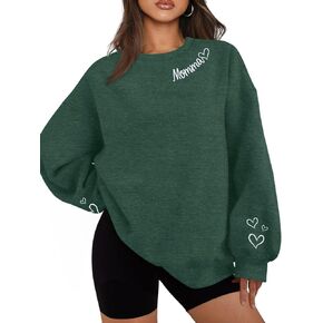 MYHALF Women Mama Oversized Crewneck Sweatshirt: Momma Embroidered Shirt Funny Mom Letter Print Long Sleeve Pullover Tops