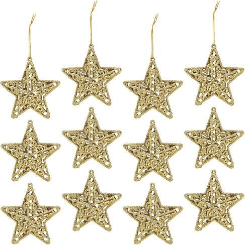 Juvale 3D Glitter Gold Star Christmas Tree Ornaments, Holiday Decorations (12 Pack) in Saudi Arabia