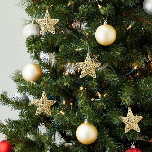 Juvale 3D Glitter Gold Star Christmas Tree Ornaments, Holiday Decorations (12 Pack) in Saudi Arabia