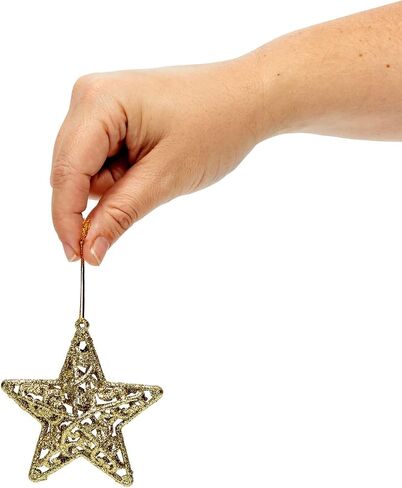 Juvale 3D Glitter Gold Star Christmas Tree Ornaments, Holiday Decorations (12 Pack) in Saudi Arabia