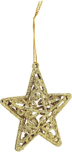 Juvale 3D Glitter Gold Star Christmas Tree Ornaments, Holiday Decorations (12 Pack) in Saudi Arabia