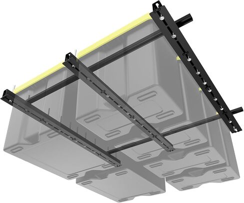 BEAMNOVA رف تخزين المرآب العلوي، قضبان صندوق السقف تخزين رفوف تخزين سقف المرآب المعدنية الثقيلة، نظام السكك الحديدية تخزين حمل علوي، تخزين الصندوق العلوي (أسود) 48 بوصة × 48 بوصة in Kuwait