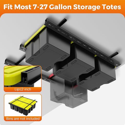 BEAMNOVA رف تخزين المرآب العلوي، قضبان صندوق السقف تخزين رفوف تخزين سقف المرآب المعدنية الثقيلة، نظام السكك الحديدية تخزين حمل علوي، تخزين الصندوق العلوي (أسود) 48 بوصة × 48 بوصة in Kuwait