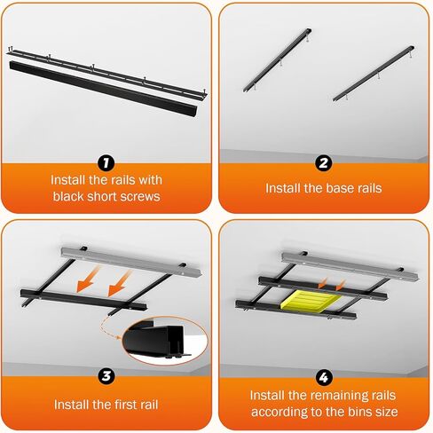 BEAMNOVA رف تخزين المرآب العلوي، قضبان صندوق السقف تخزين رفوف تخزين سقف المرآب المعدنية الثقيلة، نظام السكك الحديدية تخزين حمل علوي، تخزين الصندوق العلوي (أسود) 48 بوصة × 48 بوصة in Kuwait