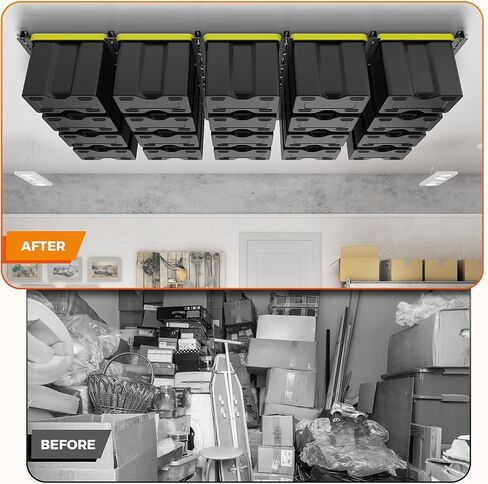 BEAMNOVA رف تخزين المرآب العلوي، قضبان صندوق السقف تخزين رفوف تخزين سقف المرآب المعدنية الثقيلة، نظام السكك الحديدية تخزين حمل علوي، تخزين الصندوق العلوي (أسود) 48 بوصة × 48 بوصة in Kuwait