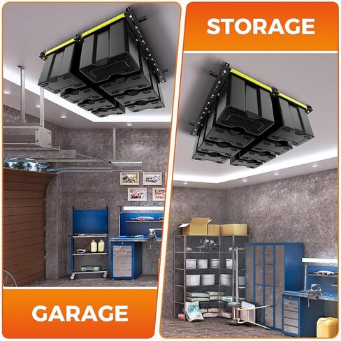 BEAMNOVA رف تخزين المرآب العلوي، قضبان صندوق السقف تخزين رفوف تخزين سقف المرآب المعدنية الثقيلة، نظام السكك الحديدية تخزين حمل علوي، تخزين الصندوق العلوي (أسود) 48 بوصة × 48 بوصة in Kuwait