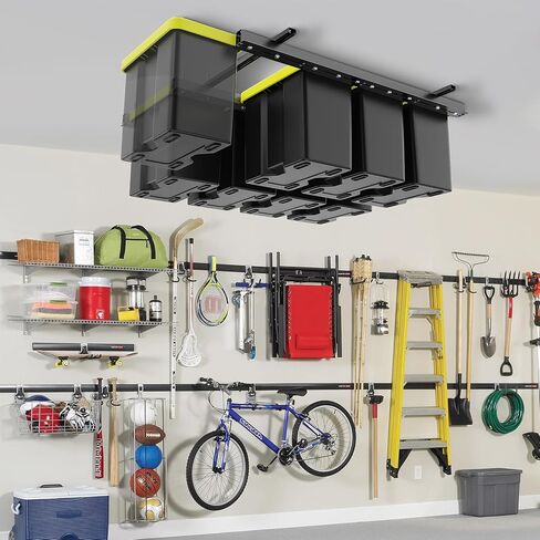 BEAMNOVA رف تخزين المرآب العلوي، قضبان صندوق السقف تخزين رفوف تخزين سقف المرآب المعدنية الثقيلة، نظام السكك الحديدية تخزين حمل علوي، تخزين الصندوق العلوي (أسود) 48 بوصة × 48 بوصة in Kuwait