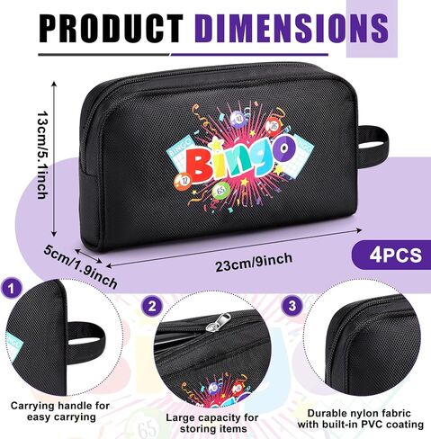 4 قطع من حقيبة Bingo Dauber المحمولة مع حزام حمل، حقائب Bingo كبيرة جدًا بسحاب، حقائب Bingo Dauber المحمولة، حقائب Bingo Tote، هدايا Bingo لمستلزمات ألعاب Bingo Lover in Kuwait