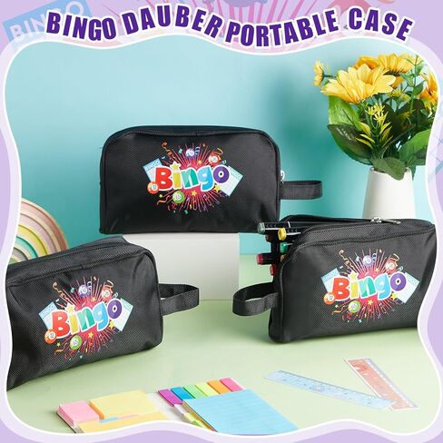 4 قطع من حقيبة Bingo Dauber المحمولة مع حزام حمل، حقائب Bingo كبيرة جدًا بسحاب، حقائب Bingo Dauber المحمولة، حقائب Bingo Tote، هدايا Bingo لمستلزمات ألعاب Bingo Lover in Kuwait