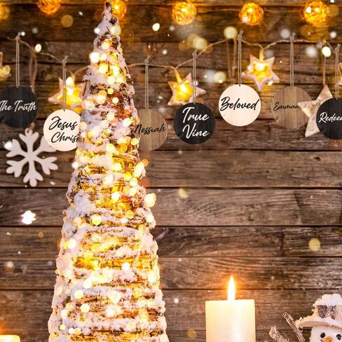 Names of Jesus Wood Christmas Ornaments Christmas Wood Slices with Savior Names Hanging Jesus Christ Ornaments Vintage Church Christmas Tree Decoration Religious Holiday Wedding (Vintage,72 Pcs) in Saudi Arabia