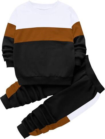 Babioboa Boy's 2 Piece Active Tracksuit Sets Casual Pullover Sweatsuit Color Block Long Sleeve Sweatshirts & Jogger Pants in Saudi Arabia