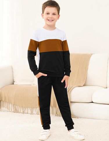 Babioboa Boy's 2 Piece Active Tracksuit Sets Casual Pullover Sweatsuit Color Block Long Sleeve Sweatshirts & Jogger Pants in Saudi Arabia