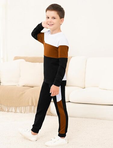 Babioboa Boy's 2 Piece Active Tracksuit Sets Casual Pullover Sweatsuit Color Block Long Sleeve Sweatshirts & Jogger Pants in Saudi Arabia