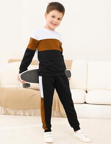 Babioboa Boy's 2 Piece Active Tracksuit Sets Casual Pullover Sweatsuit Color Block Long Sleeve Sweatshirts & Jogger Pants in Saudi Arabia