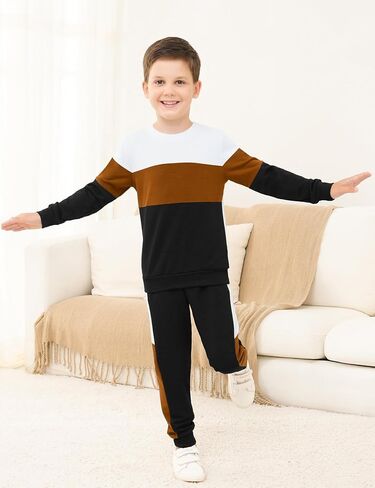 Babioboa Boy's 2 Piece Active Tracksuit Sets Casual Pullover Sweatsuit Color Block Long Sleeve Sweatshirts & Jogger Pants in Saudi Arabia