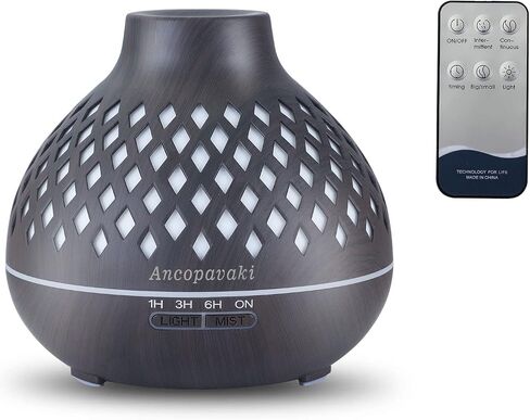 550ml Aroma Diffuser with Remote Control Essential oil Diffuser for Large Room Vaporizer Humidifier 18 Hours with 7-Color LED Light Adjustable Mist Modes for Home Office (Dight Wood Grain) in Saudi Arabia