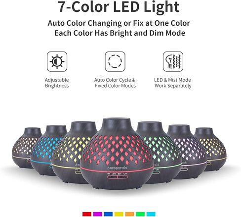 550ml Aroma Diffuser with Remote Control Essential oil Diffuser for Large Room Vaporizer Humidifier 18 Hours with 7-Color LED Light Adjustable Mist Modes for Home Office (Dight Wood Grain) in Saudi Arabia