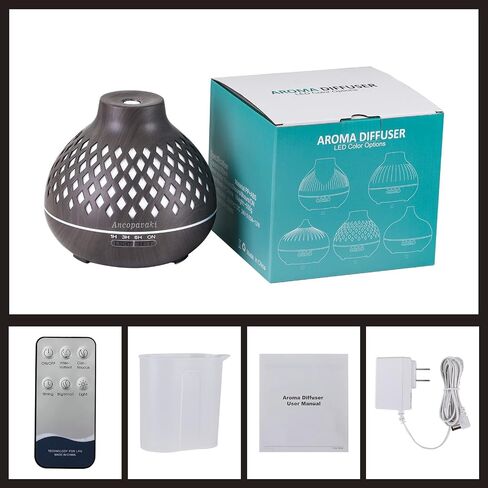 550ml Aroma Diffuser with Remote Control Essential oil Diffuser for Large Room Vaporizer Humidifier 18 Hours with 7-Color LED Light Adjustable Mist Modes for Home Office (Dight Wood Grain) in Saudi Arabia
