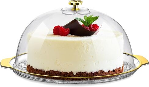 VGOODALL Cake Stand, Cake Holder with Gold Edge Cake Plate Server with Dome for Birthdays Weddings Anniversaries Christmas Easter 11.4×10×4.9 inch in Saudi Arabia