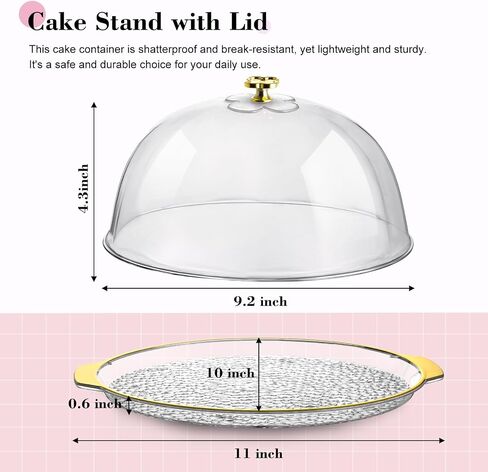 VGOODALL Cake Stand, Cake Holder with Gold Edge Cake Plate Server with Dome for Birthdays Weddings Anniversaries Christmas Easter 11.4×10×4.9 inch in Saudi Arabia