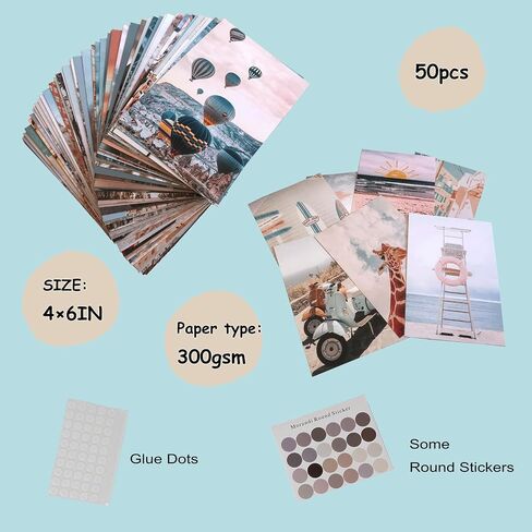 Peach Teal Wall Collage Kit Aesthetic Pictures, 50Pcs 4 x 6 Inch Blue Aesthetic Picture,Summer Beach Collage Print Kit, Trendy Cute Posters for Teen Girls, Photo Collage Kit for Dorm in Saudi Arabia