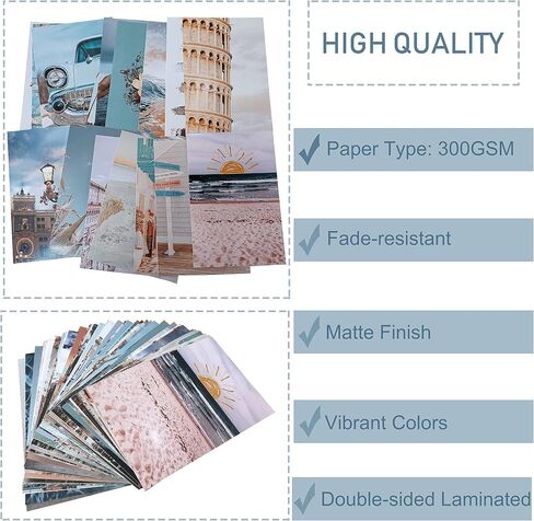 Peach Teal Wall Collage Kit Aesthetic Pictures, 50Pcs 4 x 6 Inch Blue Aesthetic Picture,Summer Beach Collage Print Kit, Trendy Cute Posters for Teen Girls, Photo Collage Kit for Dorm in Saudi Arabia