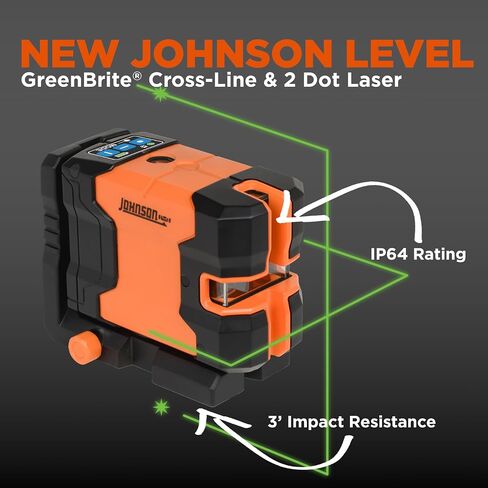 Johnson Level & Tool JLD300-GN2D Laser Level, Self-Leveling Cross-Line & 2 Dot Laser with GreenBrite® Technology, Magnetic Base, Hard-shell Carry Case, Lithium Ion Battery, Magnetic Target in Saudi Arabia