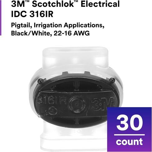 3M Scotchlok Self-Stripping Electrical IDC 316IR, Black/White Color, Pigtail, Irrigation Applications, Moisture Resistant, 22-16 AWG, Bag of 30 in Saudi Arabia