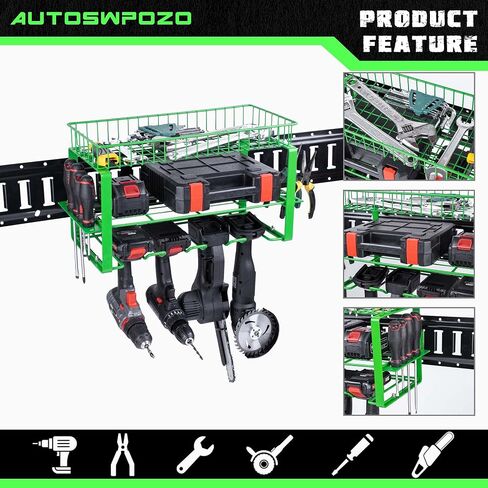E-Track Power Tool Organizer, Heavy Duty Metal Tool Shelf, Utility Storage Rack in Trailers, Garages and Trucks with E-Track (Green) in Saudi Arabia