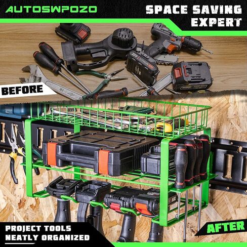 E-Track Power Tool Organizer, Heavy Duty Metal Tool Shelf, Utility Storage Rack in Trailers, Garages and Trucks with E-Track (Green) in Saudi Arabia