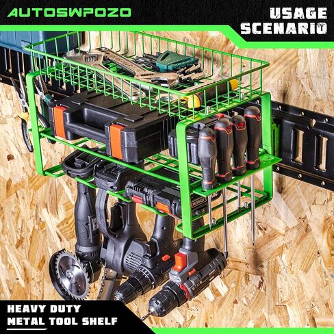 E-Track Power Tool Organizer, Heavy Duty Metal Tool Shelf, Utility Storage Rack in Trailers, Garages and Trucks with E-Track (Green) in Saudi Arabia