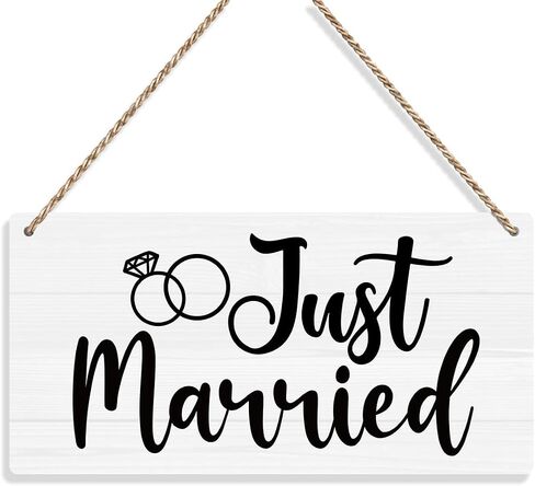 Just Married Sign Wall Hanging Just Married Decorations Wedding Accessories Stuff Wedding Decorations for Reception Engagement Wedding Party Wall Art Decor Wooden Sign Ring Bearer Sign in Saudi Arabia