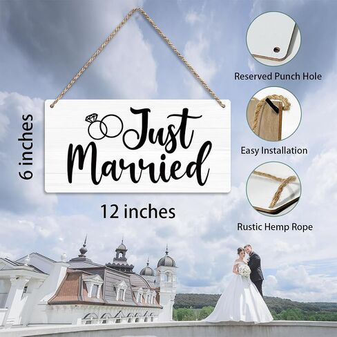 Just Married Sign Wall Hanging Just Married Decorations Wedding Accessories Stuff Wedding Decorations for Reception Engagement Wedding Party Wall Art Decor Wooden Sign Ring Bearer Sign in Saudi Arabia