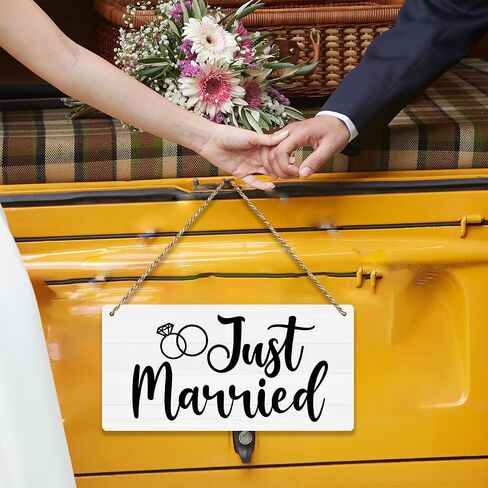 Just Married Sign Wall Hanging Just Married Decorations Wedding Accessories Stuff Wedding Decorations for Reception Engagement Wedding Party Wall Art Decor Wooden Sign Ring Bearer Sign in Saudi Arabia