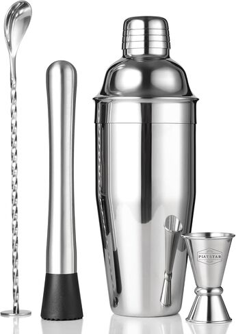 Cocktail Shaker Set Bar Shaker for Bartending – 24oz Martini Shaker w/Built-in Strainer, Muddler, Measuring Jigger, Mixing Spoon | Bartender Shaker Drink Mixer Margarita Tools – Silver in Saudi Arabia