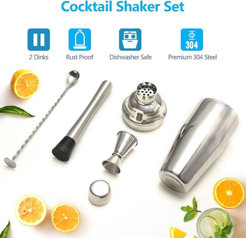 Cocktail Shaker Set Bar Shaker for Bartending – 24oz Martini Shaker w/Built-in Strainer, Muddler, Measuring Jigger, Mixing Spoon | Bartender Shaker Drink Mixer Margarita Tools – Silver in Saudi Arabia