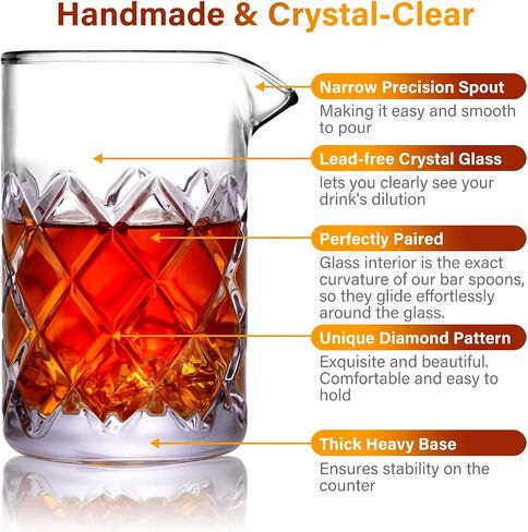 Cocktail Mixing Glass - 18 OZ Crystal Cocktail Stirring Glass, Thick Weighted Bottom - Bar Bartenders Tools Mixing Glass for Craft Bars & Professional Bartenders in Saudi Arabia