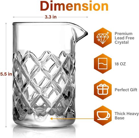 Cocktail Mixing Glass - 18 OZ Crystal Cocktail Stirring Glass, Thick Weighted Bottom - Bar Bartenders Tools Mixing Glass for Craft Bars & Professional Bartenders in Saudi Arabia