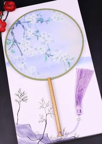 Traditional Chinese pattern translucent round hand fan, for party, photograph, dancing activities and home decoration (Teal) in Saudi Arabia