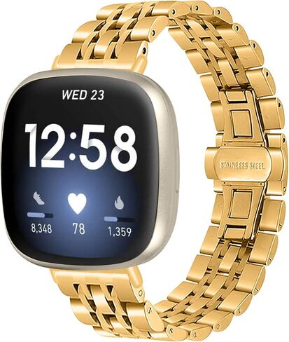 Watch Band Compatible with Fitbit Versa 3/Sense Strap, Stainless Steel Replacement Accessories Bracelet Adjustable Wristband in Saudi Arabia